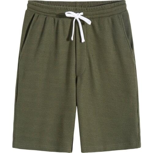 Mens Solid Casual Gym Workout Shorts Active Elastic Waffle Jogger Pocket Shorts 5 Colors