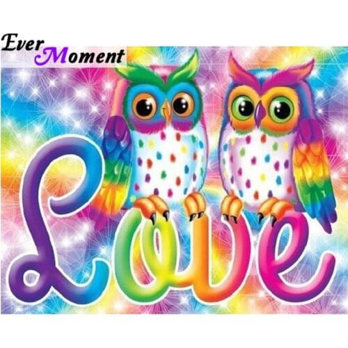 Ever Moment DIY Diamond Painting Owl Colorful Cross Stitch Full Square Diamond Embroidery Cartoon Love Decoration Home ASF1035