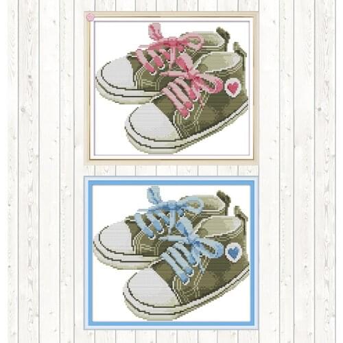 Baby Shoes Cross Stitch Embroidery Kit Handmade DMC Cotton Thread Printed Canvas 14CT 11CT Counted Stamped DIY Needlework Crafts