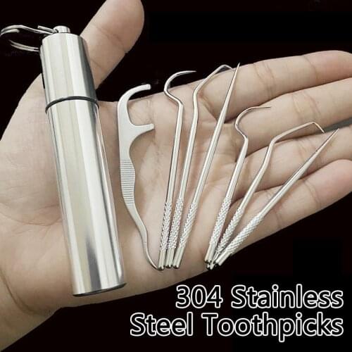 Stainless Steel Toothpick Set With Portable Toothpick Holder Outdoor Household Travel Seal Storage Container Box Case Tourism