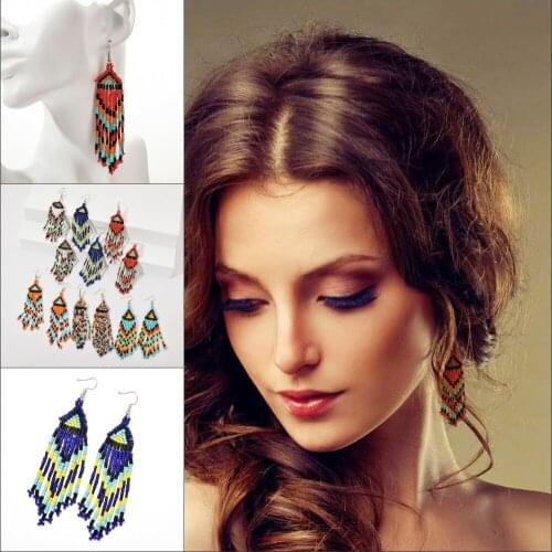 2021 new fashion Boho Handmade Tassel Earrings Seed Beads Dangle Drop Earrings Bohemian Jewelry