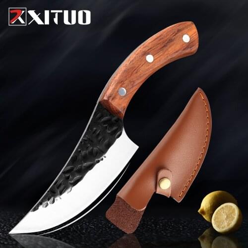XITUO Full Tang Handmade Knife Kitchen Chef Knife Forged High-Carbon Clad Steel Butcher Knife Cleaver Filleting Slicing Tool Hot