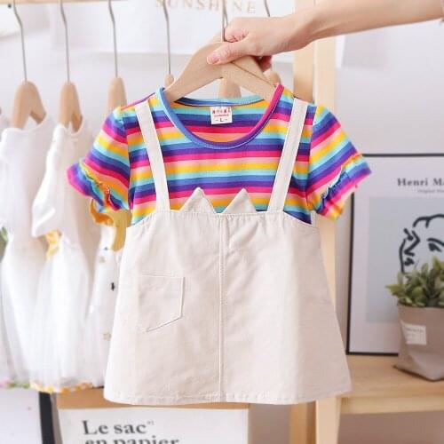 Newborn Girls Clothes Baby Kids Summer Fashion Rainbow Print Costume Children Casual Dress Up Outfit For 1-5 Years