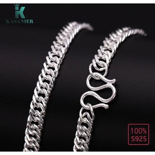 Hot 100% Real S999 Sterling Silver 8mm Wide Mens Necklace Fashion Men Figaro Chain Hip Hop Jewelry Factory price KASANIER