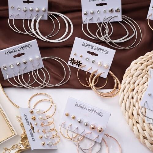 New Fashion Metal Earrings for Women Vintage Geometry Large Flower Circle Acetate Drop Earring Set 2020 Trend Female Jewelry