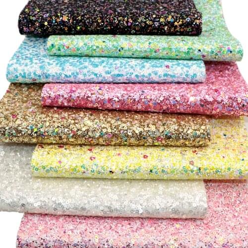 Shimmer Chunky Glitter Faux Leather Sheets Sequins Solid Color Synthetic Leather Fabric 20x33cm for DIY Hair Bows Earrings Craft