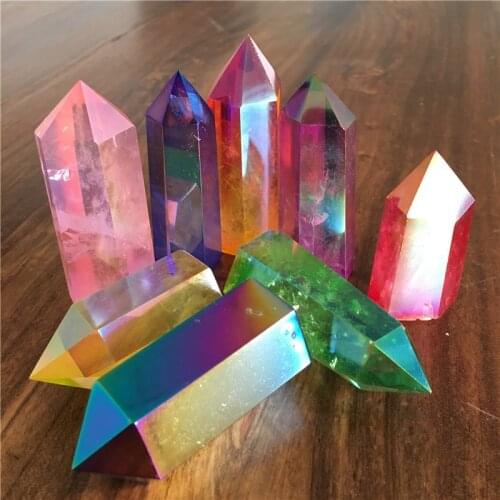 Titanium Rainbow Aura Quartz Crystal Point Obelisk Wand Tower Point Healing Natural Quartz Crystals