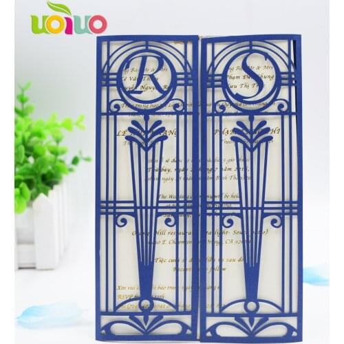 Traditional Sea blue free logo hot sell lace wedding invitation cards customize wedding cards wholesale