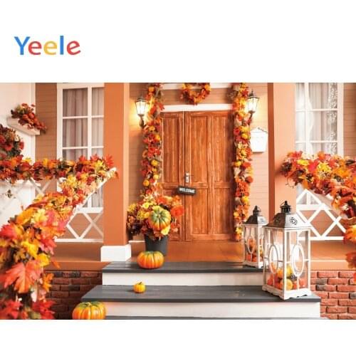Autumn Farm Pumpkin House Window Door Stairs Newborn Baby Portrait Backdrop Vinyl Photography Background For Photo Studio Shoot