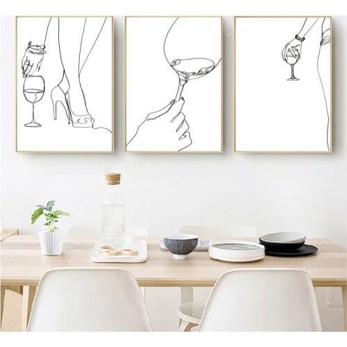 Wine Poster Wall Art Canvas Paintings Abstract Woman Body Drawing Prints Wine Lover Bar Decor Gift Minimalist Kitchen Decor
