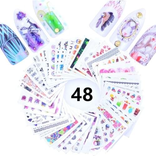 48pcs Miexed Designs Water Nail Stickers Decals Dream Catcher Transfer Tip Watermark Flora Painting Slider Manicure Decoration