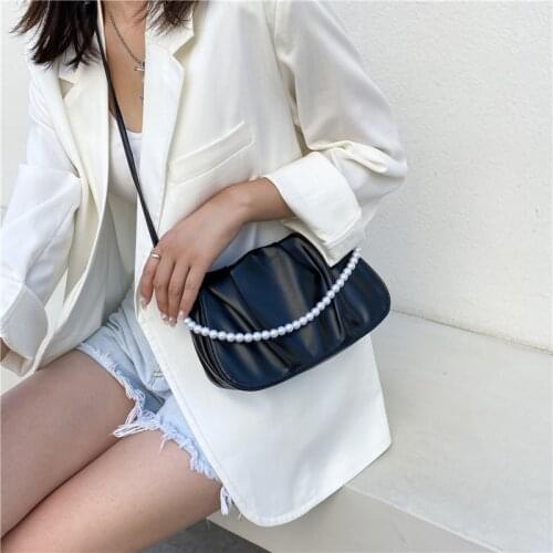 Pearl Design Sweet Cloud Bags Small PU Leather Crossbody Bags For Women 2021 Solid Color Shoulder Handbags Female Cross Body Bag