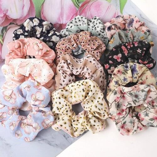 New multi-style printed chiffon fabric Leopard print large circle Ponytail Elastic Hair Bands For Women Girls Hair Accessories