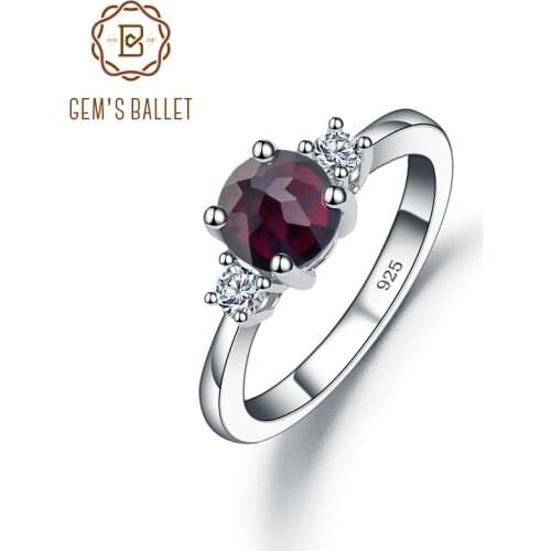GEMS BALLET 925 Sterling Silver Birthston Ring Natural Black Garne Emerald Three Stone Engagement Rings For Women Fine Jewelry