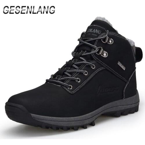 Winter Mens Plus Fur Hiking Shoes High Top Comfortable Warm Snow Walking Boots Male Big Size Trekking Hunting Outdoor Sneakers
