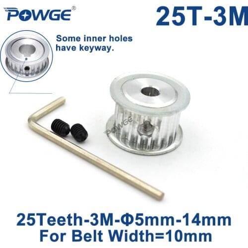 POWGE 25 Teeth HTD 3M Timing Pulley Bore 5/6/6.35/7/8/10/12/14mm for Width 10mm 3M synchronous belt HTD3M pulley 25Teeth 25T