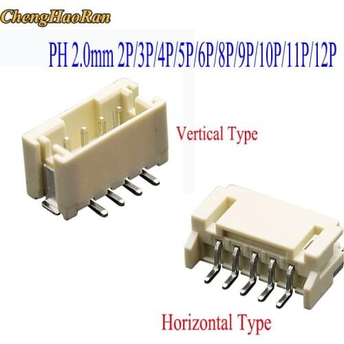 10PCS PH 2.0 mm Spacing Connector 2P/3P/4P/5P/6P/7P/8P Vertical Horizontal Type SMD Socket Connector 2.0mm Pitch Patch Plug