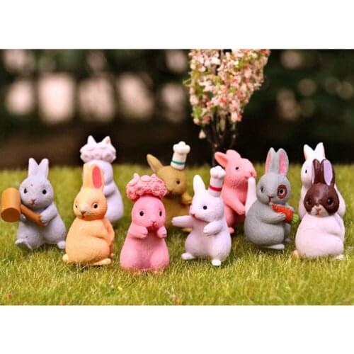 12Pcs/Set Creative Cute Bunny Family Small Doll Decoration Diy Grass Decorat Desktop Cake Decoration Tool Resin Kid Gift JU0128