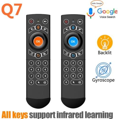 2020 Orange Q7 USB 2.4GHz RF Air Mouse Smart Voice Remote Control Full Keys IR Learning for Android TV Box