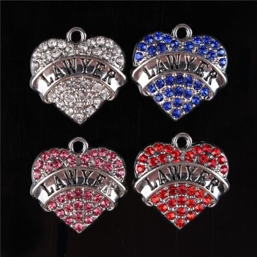5PCS Heart LAWYER Crystal Rhinestone Charms Pendant For DIY Necklace Bracelet Party Birthday Accesories Gift