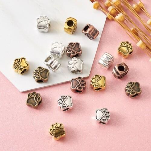 60pcs Dog Paw Print Spacer Beads Tibetan European Bead Large Hole Metal Beads Fit Jewelry Making DIY Bracelet Necklace 11x11x8mm