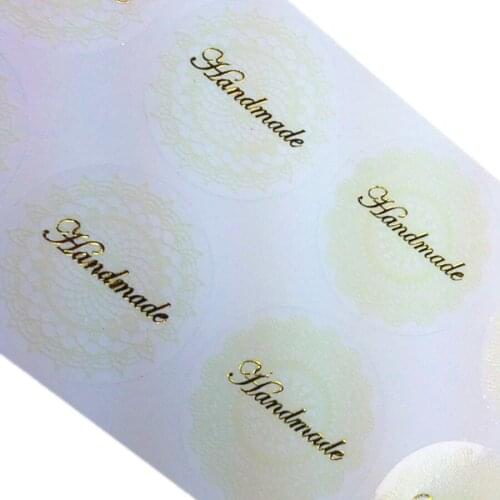 800pcs/lot White Round Lace Handmade Bronze Adhesive Kraft Seal Sticker for Wedding party Baking Gift Label Stickers