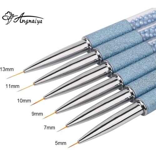 ANGNYA 5/7/9/11mm Nail Art Line Painting Brushes Crystal Pearl Handle Acrylic Thin Liner Drawing Pen Manicure Tools UV Gel Brush
