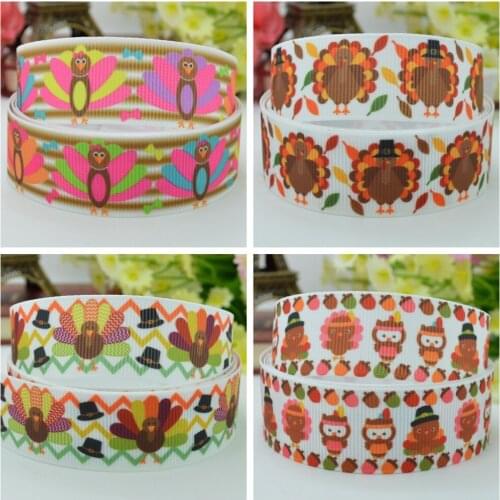 10 Yards 22mm 7/8" Thanksgiving Turkey Printed grosgrain ribbon hair bow Headwear DIY hair accessories retail B0929