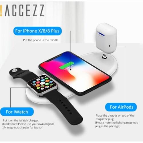 !ACCEZZ 3 in 1 10W 7.5W QI Fast Wireless Charging For iphone 8 8P Plus X XS MAX XR Quick Charge For Apple Watch AirPods Charger