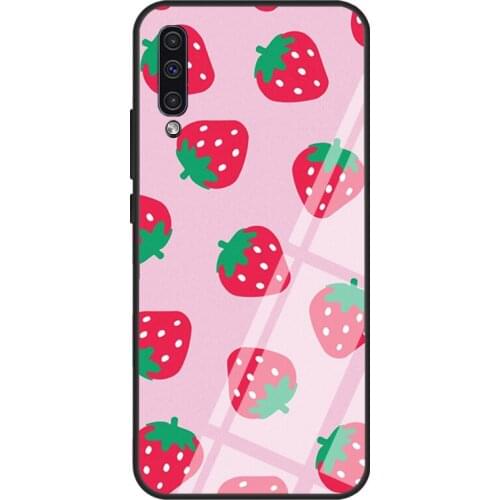 Strawberries Case For Samsung A72 A71 A51 A31 A40 A50 A70 A20e A21S A12 A32 A52 Tempered Glass Cover