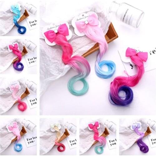 Child Bow Crystal Elastic Hair Band Rubber Band Hair Clips with Long Wig Hairgrips Princess Party Kids Hair Accessories