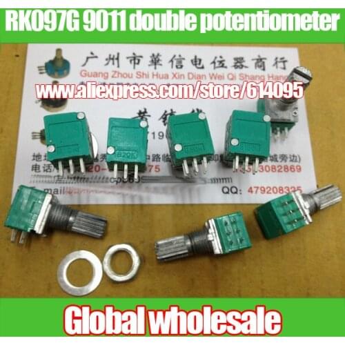 15pcs RK097G 9011 double potentiometer B10K B20K B50K B100K / handle length 15MM potentiometer