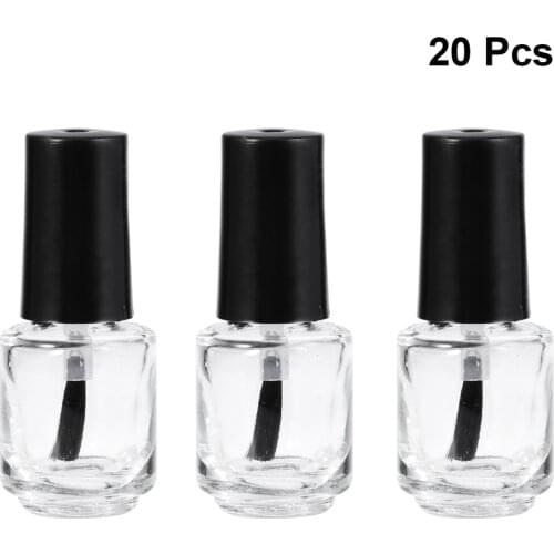 20pcs 5ml Spray Bottle Perfume Bottle Packaging Transparent Glass Bottle Nail Polish Empty Bottle With Brush Black Top Cap