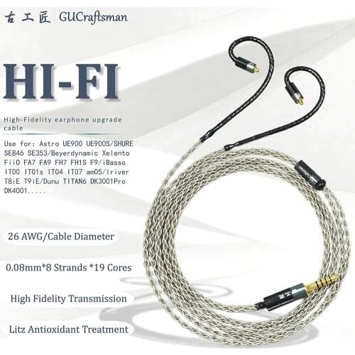 GUCraftsman 6n occ silver MMCX se846 w60 w80 xelento solaris Andromeda ATLAS AK T9iE MkII 2.5/4.4mmBalanec cable Headphone cable