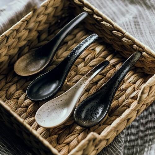 Chinese Retro Style Handmade Ceramic Spoon Porcelain Soup Spoons Tableware Simplicity Kitchen Utensils for Home