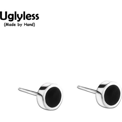 Uglyless Neutral MINI Round Studs Earrings for Men Women Unisex Buddhism 6-word Mantra Silver Black Earrings 925 Silver Brincos