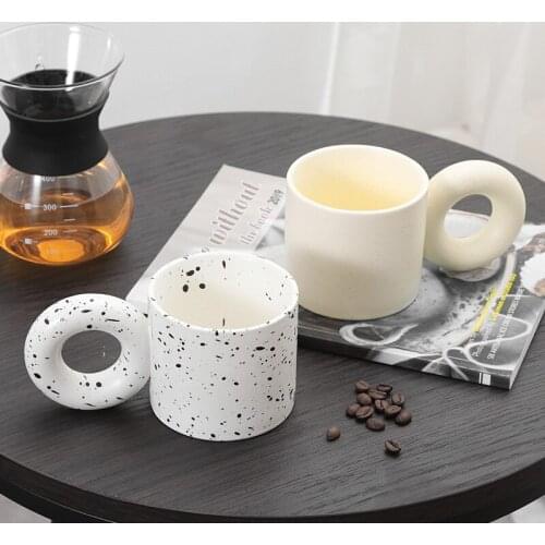 Nordic Donut Handle Coffee Mug Cream Splash-ink White Porcelain Cup For Milk Tea Water Drink Kitchen Office Decor Creative Gifts