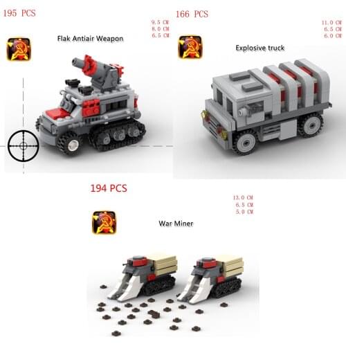 Hot military WWII technic Red alertes Soviet Army Anti-aircraft crawler Blast truck Mining vehicles moc model blocks bricks toys