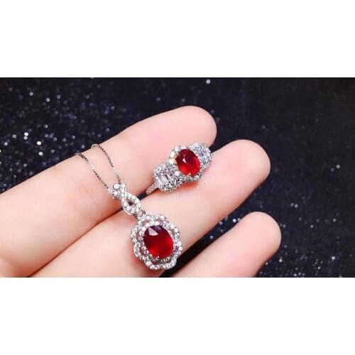 Best Gift Natural Real Natural Ruby jewelry set Natural Real Ruby 925 sterling silver 1pc Ruby pendant,1pc Ruby ring