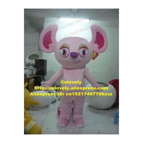 Sweet Pink Koala Bear Coala Mascot Costume Adult Size With Big Curve Ears Long Red Eyelash Yellow Eyeshade Big Eyes No.7580 FS