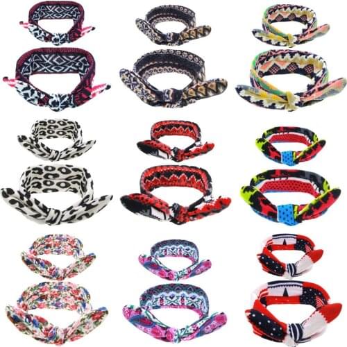 27pairs/lot Hair band suits Bow headbands -knitted elastic headbands for adults and kids , printed color fabric hairbands