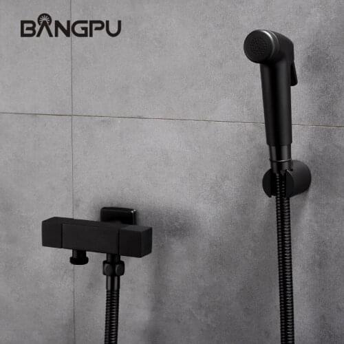 BANGPU Wall Mounted Bidet Faucet Black Bathroom Bidet Shower Sprayer Brass Handheld Bidet Faucet Bathroom Bidet Sprayer Set