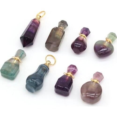 Natural Semiprecious Stone Perfume Bottle Pendant Purple Fluorite Charms for Jewelry MakingDIY Necklace Accessories Connector