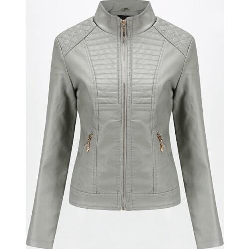 New spring PU womens leather womens leather jacketSlim casual autumn coat solid color motorcycle leather womens tops