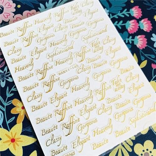 Newest HANYI-145-148-195-197-200 English 3d nail art sticker nail decal stamping export japan designs rhinestones decorations