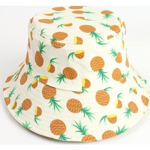 New Arrival Pineapple Print Fruit Outdoor Street Sun Shade Flat Bucket Fisherman Hats Sweet Spring Summer Fashion Colorful Caps