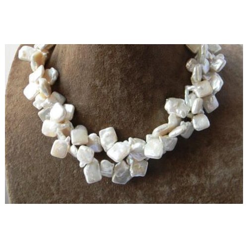 Nature 2Strands 17'' 13mmx18mm Baroque White Freshwater Pearl Necklace