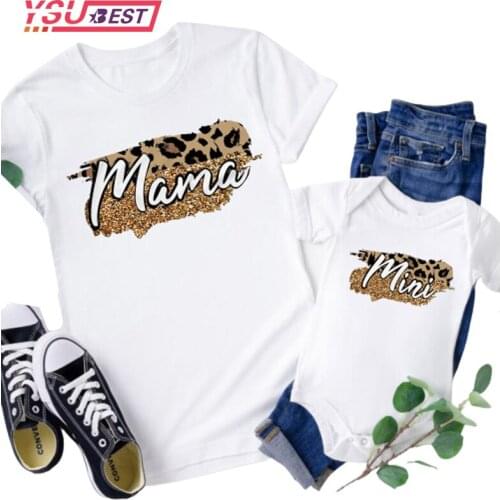 Family Look Matching Clothes Fashion Leopard Mama And Mini T-Shirt Mother Daughter Son Outfits Women T-Shirt Mom and Me Clothes