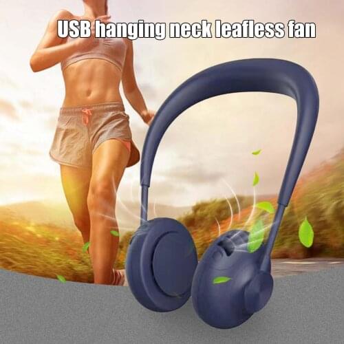 3 Gears Hands-free Hanging Neck Fan Headphone Design Cooler Wearable Dual Fan Adjustable Hanging Neck Personal Mini Fan