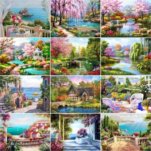 Full Square Diamond Painting Cross Stitch Spring Landscape 5D DIY Diamond Embroidery Mosaic Rhinestones Kits Needlework